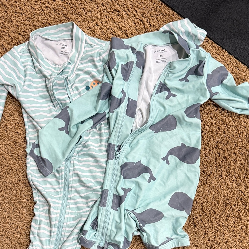Two Mint Whale Print Kids One-Piece 18M swim onsies